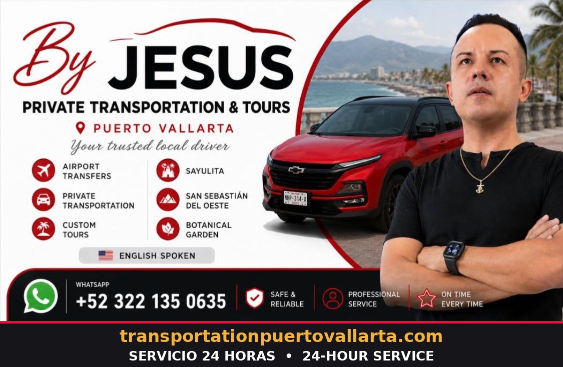 By Jesus — transporte privado y tours en Puerto Vallarta (flyer oficial)
